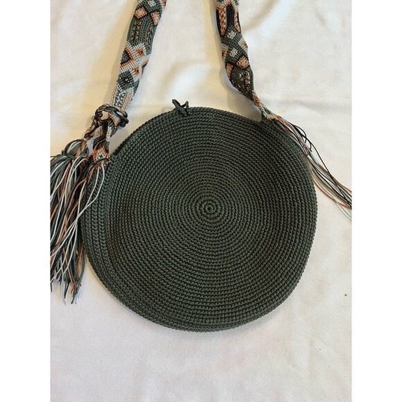 Nativo Macrame Crochet Round Crossbody Handbag Aztec Strap Southwest Fringe - Picture 10 of 11